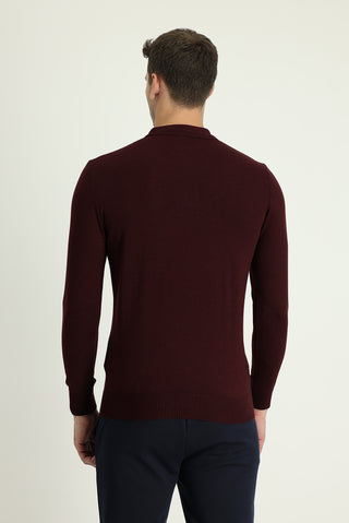 Koyu Bordo Polo Yaka Regular Fit Pamuklu Triko Kazak