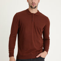Kiremit Polo Yaka Regular Fit Pamuklu Triko Kazak