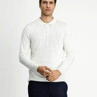 Off-white Polo Collar Regular Fit Cotton Knit Sweater