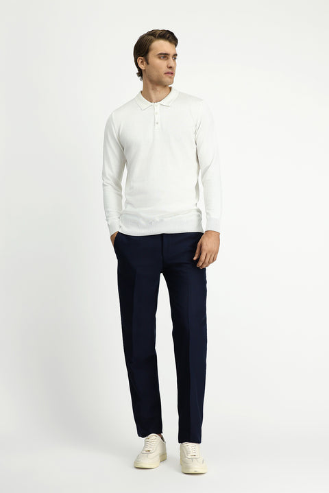 Off-white Polo Collar Regular Fit Cotton Knit Sweater
