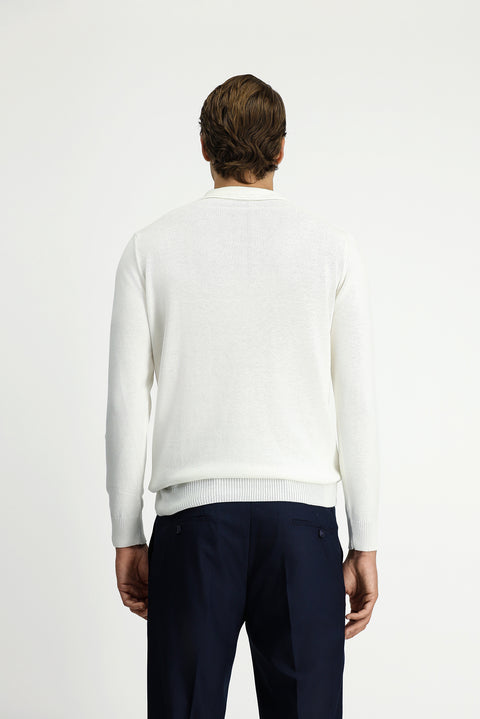 Off-white Polo Collar Regular Fit Cotton Knit Sweater
