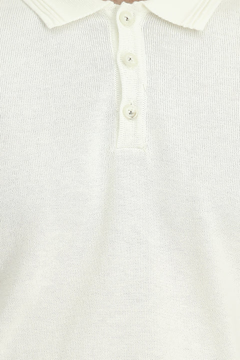Off-white Polo Collar Regular Fit Cotton Knit Sweater