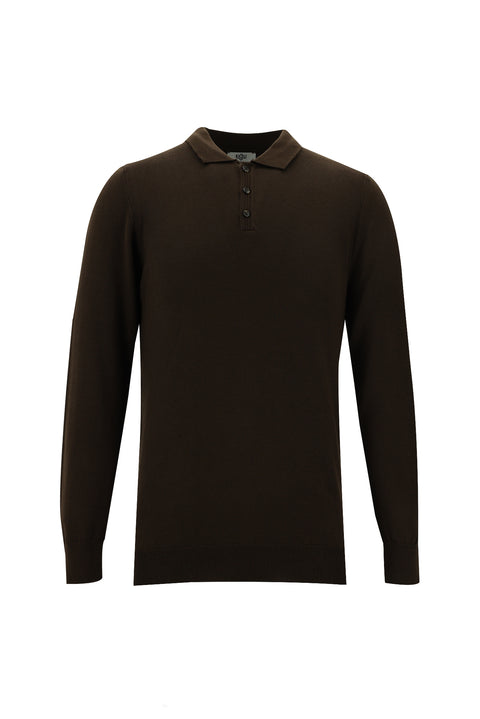 Koyu Kahve Polo Yaka Slim Fit Triko Kazak