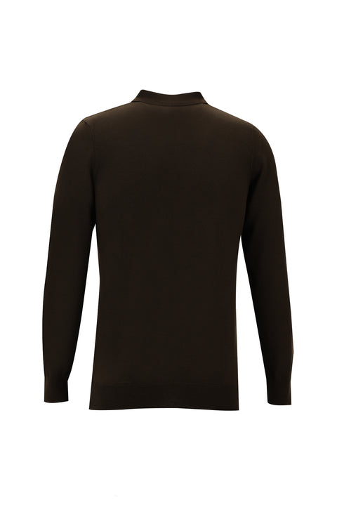Koyu Kahve Polo Yaka Slim Fit Triko Kazak