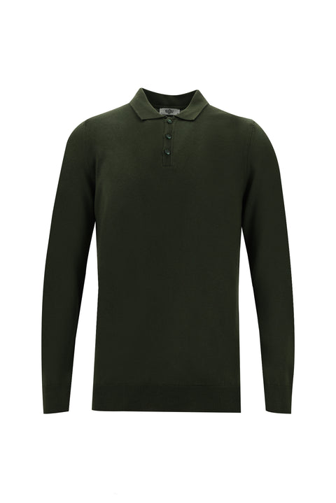 Medium Khaki Polo Neck Slim Fit Knitwear Sweater