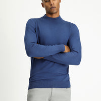 Indigo Melange Half Turtleneck Regular Fit Cotton Knit Sweater