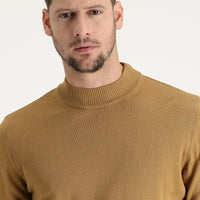 Camel Half Turtleneck Regular Fit Cotton Knit Sweater