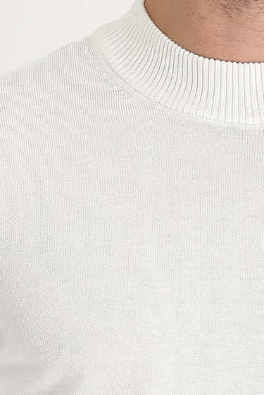 Ekru Yarım Balıkçı Yaka Regular Fit Pamuklu Triko Kazak