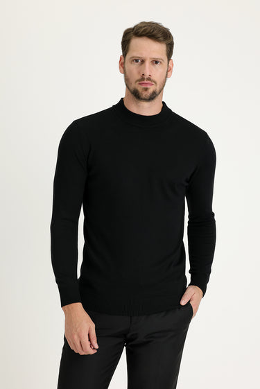 Siyah Yarım Balıkçı Yaka Regular Fit Triko Kazak
