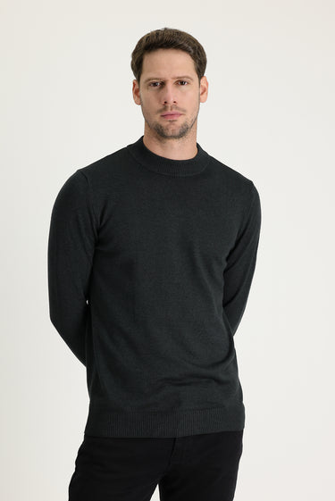 Koyu Antrasit Yarım Balıkçı Yaka Regular Fit Pamuklu Triko Kazak