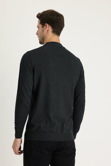 Koyu Antrasit Yarım Balıkçı Yaka Regular Fit Pamuklu Triko Kazak