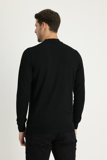 Siyah Yarım Balıkçı Yaka Regular Fit Triko Kazak