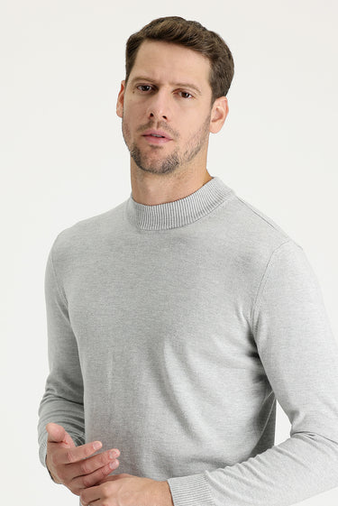 Açık Gri Melanj Yarım Balıkçı Yaka Regular Fit Triko Kazak