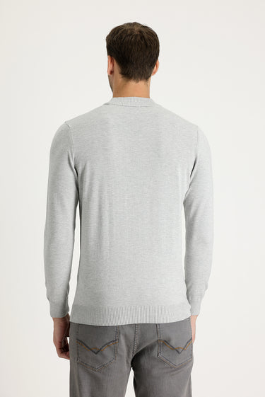 Açık Gri Melanj Yarım Balıkçı Yaka Regular Fit Triko Kazak