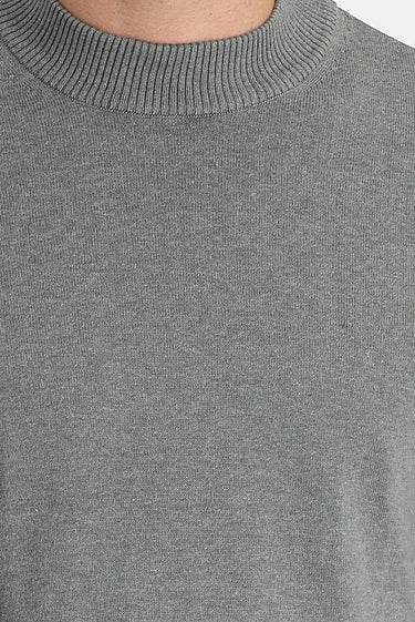 Orta Gri Melanj Yarım Balıkçı Yaka Regular Fit Triko Kazak