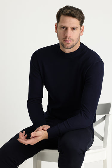 Koyu Lacivert Yarım Balıkçı Yaka Regular Fit Triko Kazak