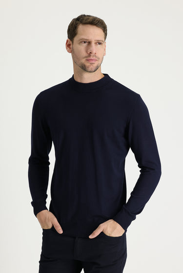 Koyu Lacivert Yarım Balıkçı Yaka Regular Fit Triko Kazak