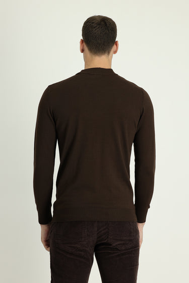 Koyu Kahve Yarım Balıkçı Yaka Regular Fit Triko Kazak