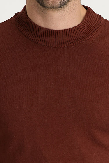 Kiremit Yarım Balıkçı Yaka Regular Fit Pamuklu Triko Kazak