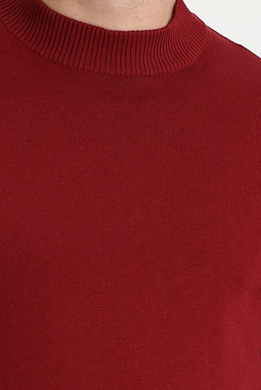 Koyu Kırmızı Yarım Balıkçı Yaka Regular Fit Triko Kazak