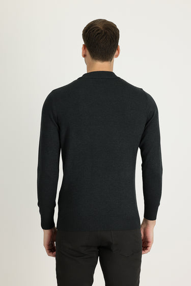 Koyu Antrasit Yarım Balıkçı Yaka Regular Fit Triko Kazak