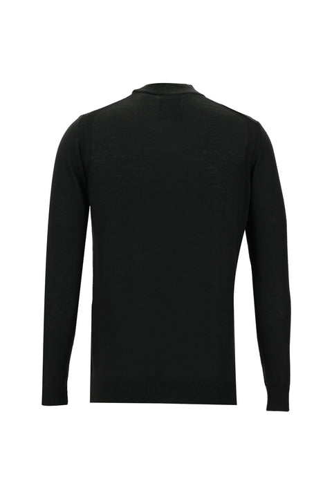 Black Half Turtleneck Regular Fit Knitted Sweater