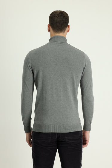 Orta Gri Melanj Balıkçı Yaka Regular Fit Triko Kazak