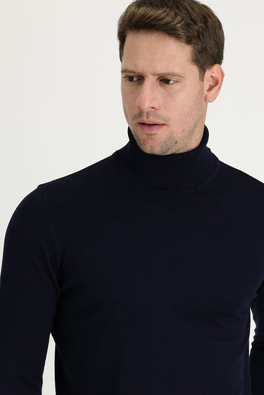 Koyu Lacivert Balıkçı Yaka Regular Fit Triko Kazak