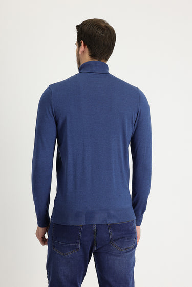 İndigo Melanj Balıkçı Yaka Regular Fit Triko Kazak