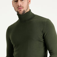 Medium Khaki Turtleneck Regular Fit Knit Sweater