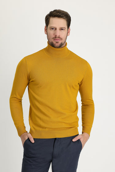 Hardal Balıkçı Yaka Regular Fit Triko Kazak