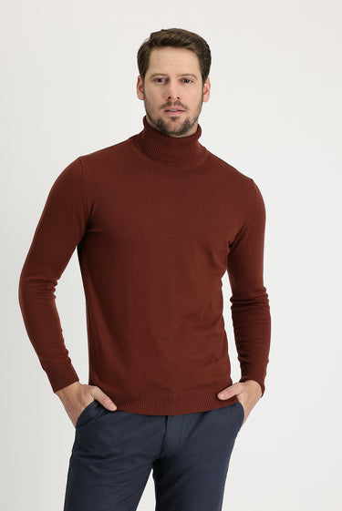 Kiremit Balıkçı Yaka Regular Fit Triko Kazak