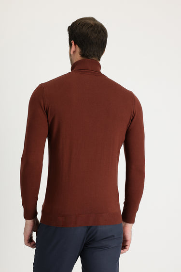 Kiremit Balıkçı Yaka Regular Fit Triko Kazak