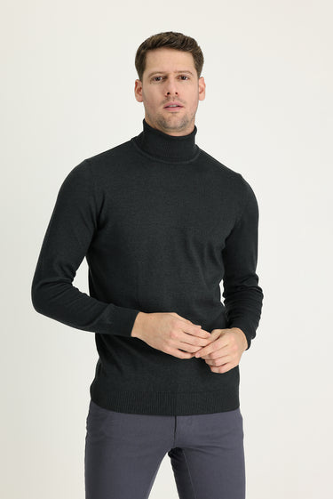 Koyu Antrasit Balıkçı Yaka Regular Fit Triko Kazak