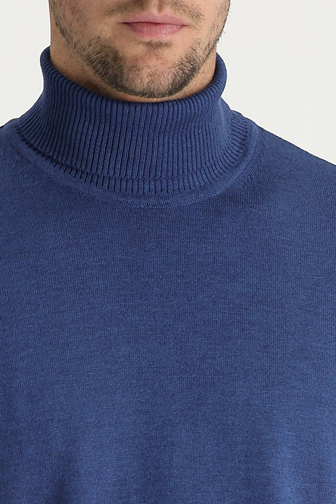 Indigo Melange Turtleneck Regular Fit Knitted Sweater