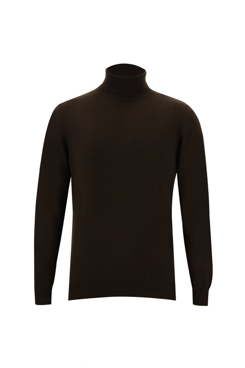 Dark Brown Turtleneck Regular Fit Knitted Sweater