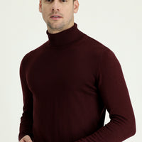 Dark Burgundy Turtleneck Regular Fit Knit Sweater