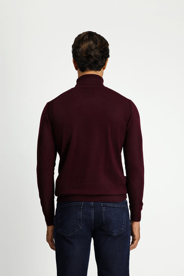 Koyu Bordo Balıkçı Yaka Regular Fit Yünlü Triko Kazak
