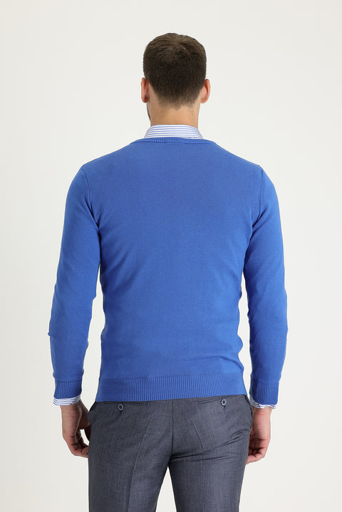 Koyu Mavi V Yaka Regular Fit Triko Kazak