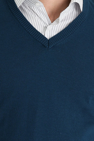 Orta Petrol V Yaka Regular Fit Triko Kazak