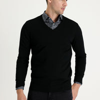 Siyah V Yaka Regular Fit Triko Kazak