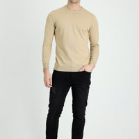 Light Beige Crew Neck Regular Fit Cotton Knit Sweater