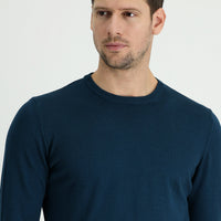 Medium Petrol Crew Neck Regular Fit Cotton Knit Sweater