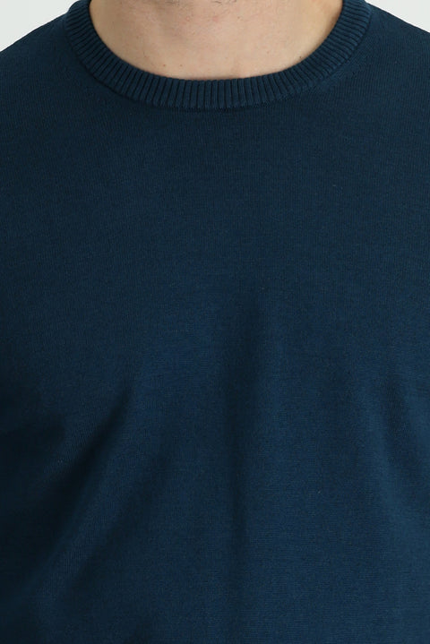 Medium Petrol Crew Neck Regular Fit Cotton Knit Sweater