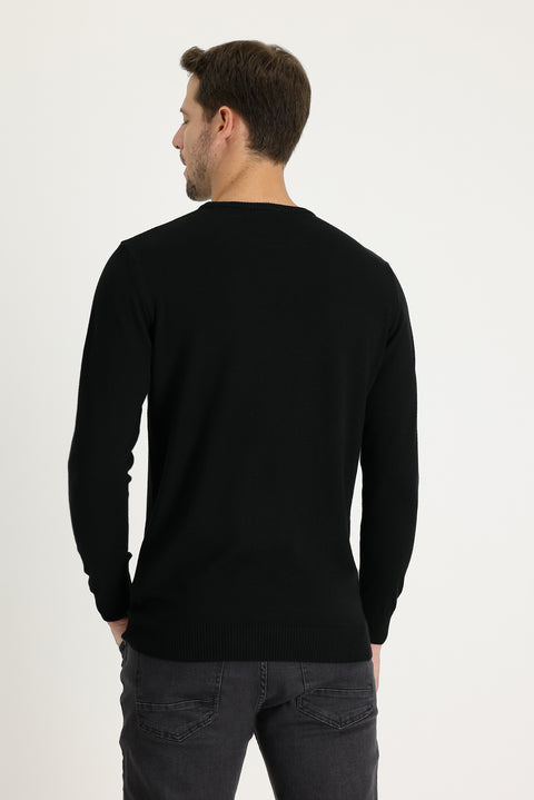 Siyah Bisiklet Yaka Regular Fit Triko Kazak