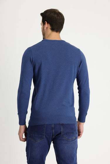 İndigo Melanj Bisiklet Yaka Regular Fit Triko Kazak