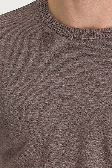 Açık Kahve Melanj Bisiklet Yaka Regular Fit Pamuklu Triko Kazak