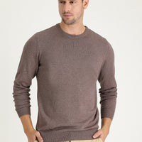 Light Brown Melange Crew Neck Regular Fit Knitted Sweater