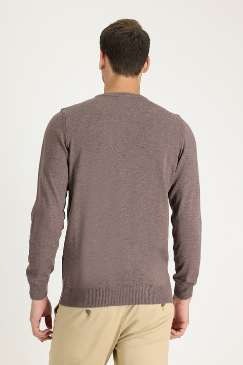 Light Brown Melange Crew Neck Regular Fit Knitted Sweater