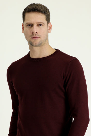 Koyu Bordo Bisiklet Yaka Regular Fit Triko Kazak